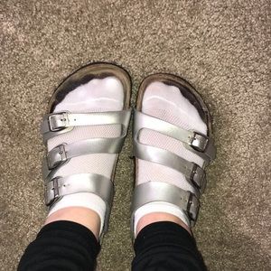 Silver Birkenstocks size 9